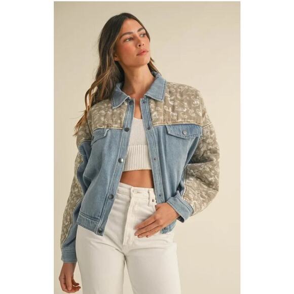 Mable Jackets & Blazers - ☀️Mable Womens Paisley Print Contrast Denim Jacket Blue Size M